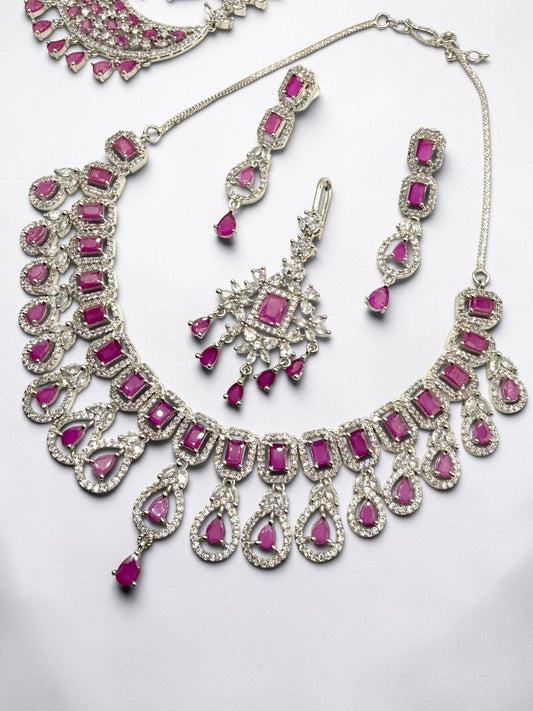 Janaki जानकी American Diamond Bridal Set in Hot Pink