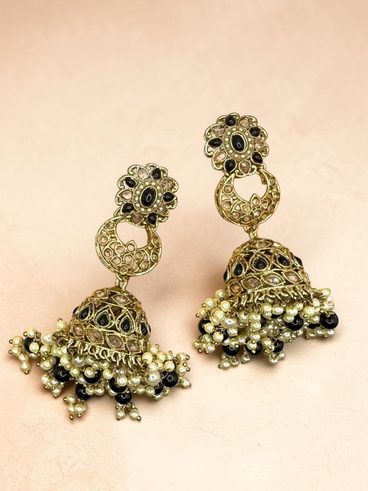 Deepa दीपा Jhumkay Earrings in Black