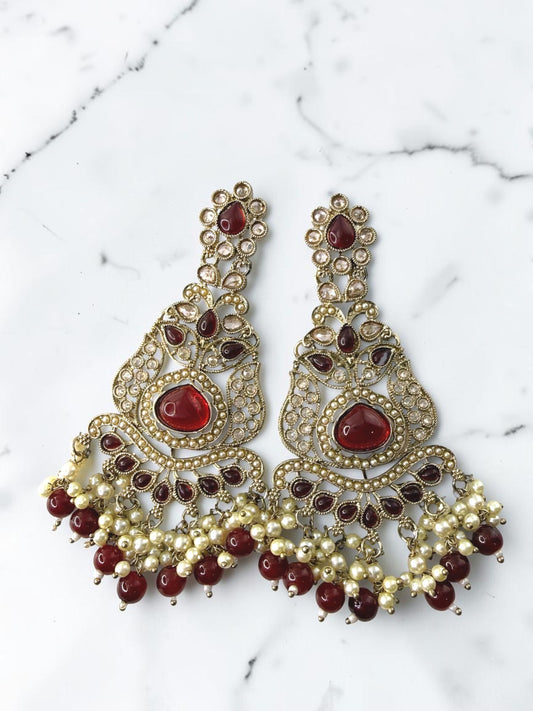 Rishika ऋषिका Polki Kundan Earrings in Maroon