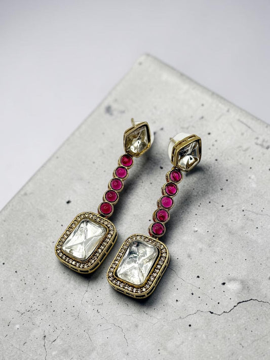 Tahiyya تحية Kundan Earrings in Hot Pink
