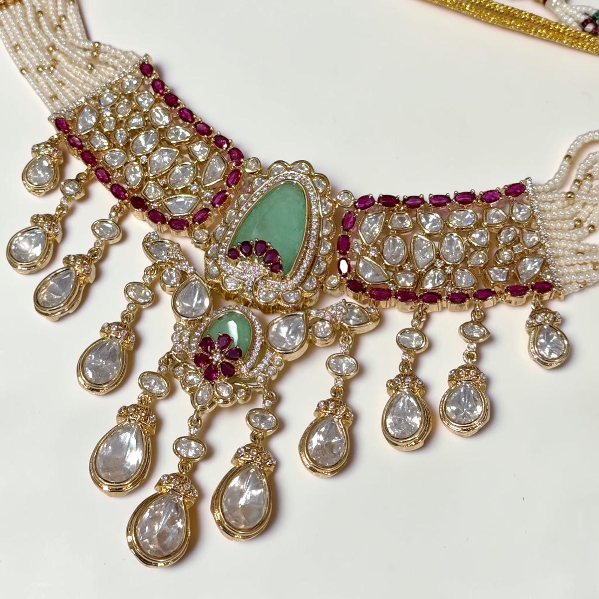 Advika अद्विका Moissanite Choker Set in Ruby and Mint