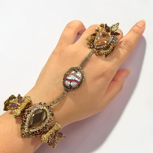 Şebnem Turkish Hand Chain in Gold with Adjustable Ring and Bracelet