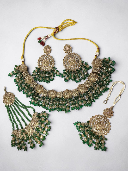 Hajar هاجر Polki Bridal Set in Green