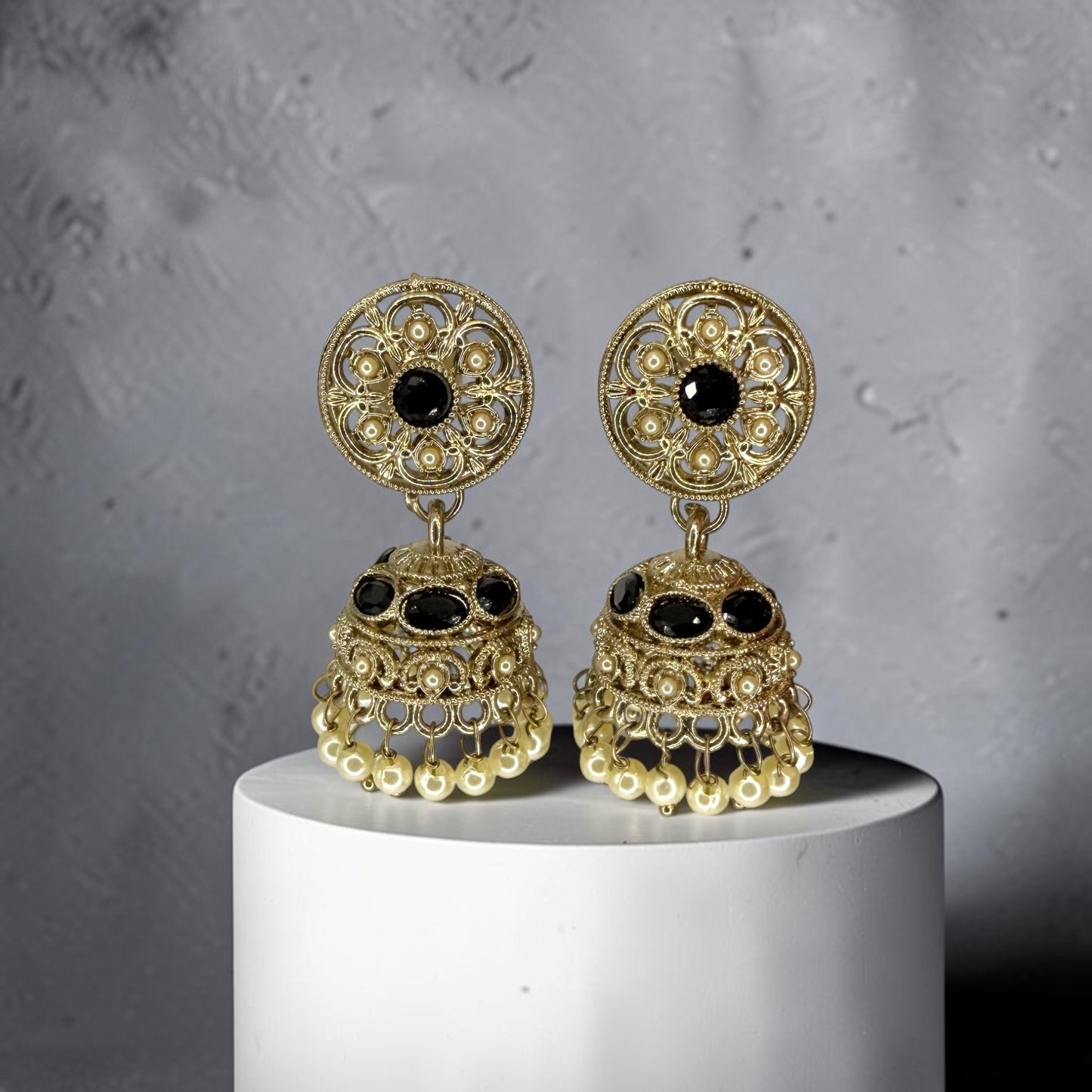 Raniah رانية Polki Jhumkay in Black