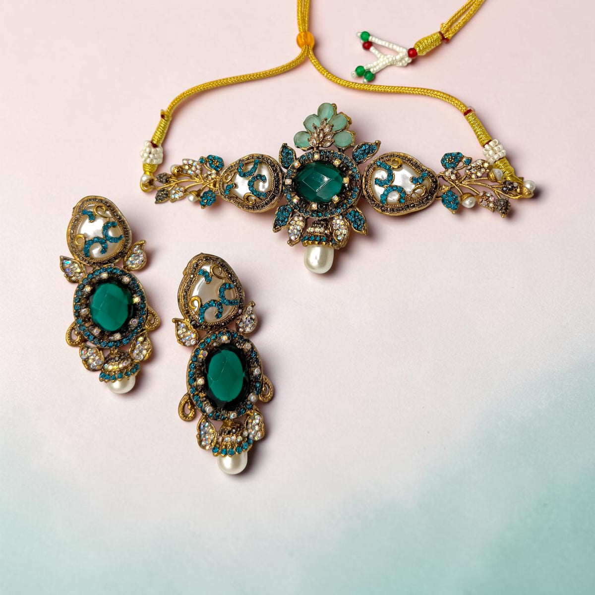 Eylül Turkish Choker Set in Teal