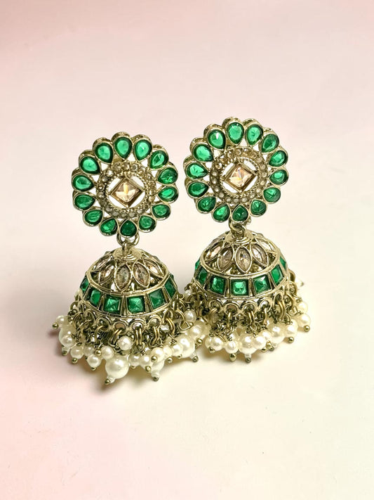 Joudiya جودية Polki Jhumkay Earrings in Green