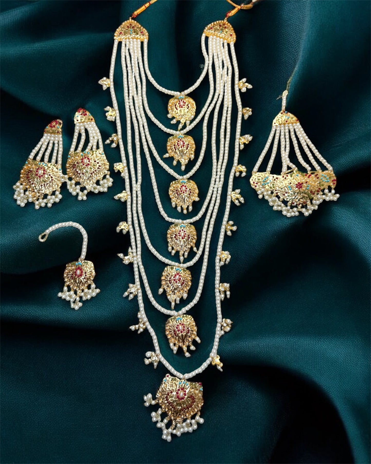 Luluah لؤلؤة Jadau Bridal Set with Mala in Multicolor