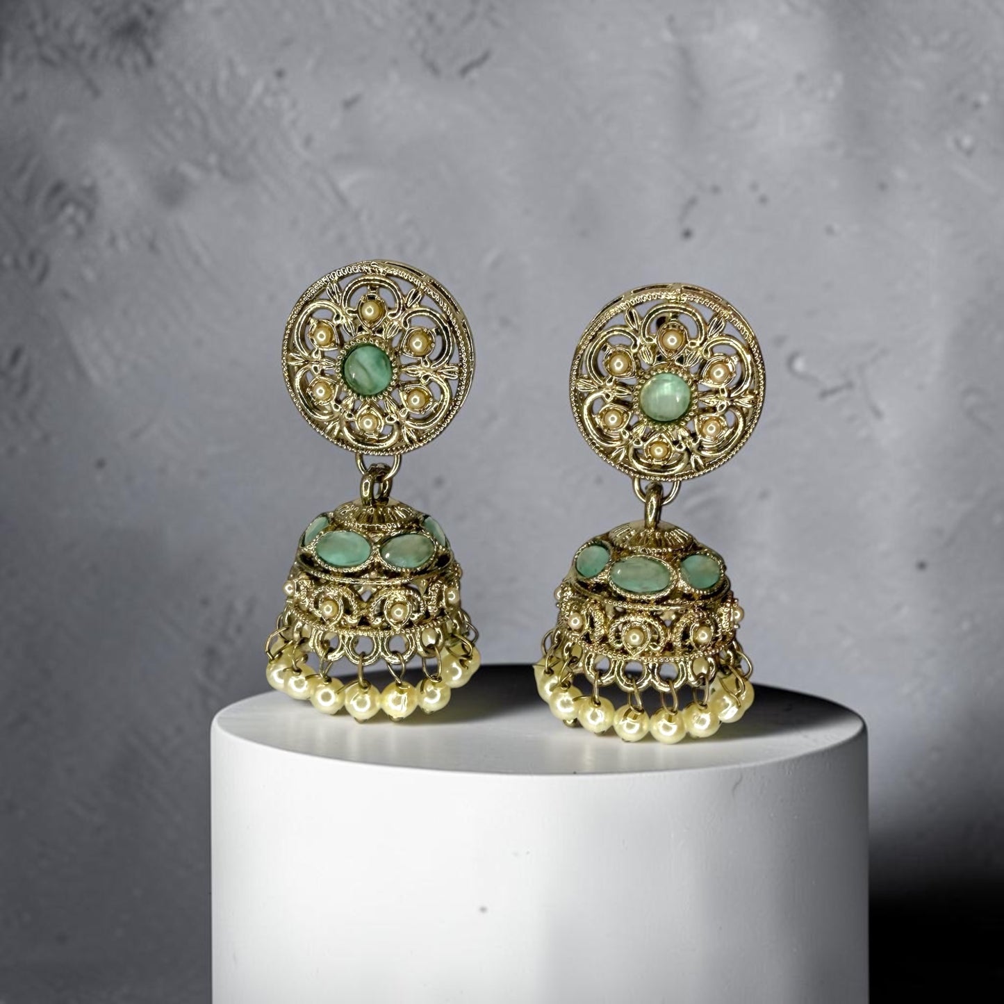 Raniah رانية Polki Jhumkay in Mint
