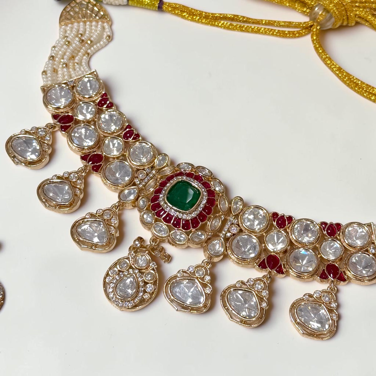 Anju अंजू Moissanite Choker Set in Green, Ruby, and Gold