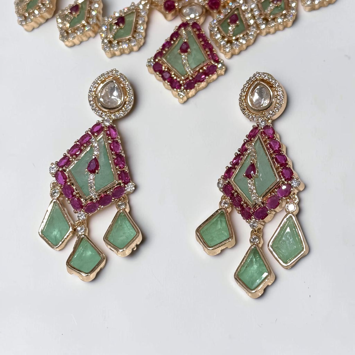 Riddhi ऋद्धि Moissanite Choker Set in Ruby and Mint