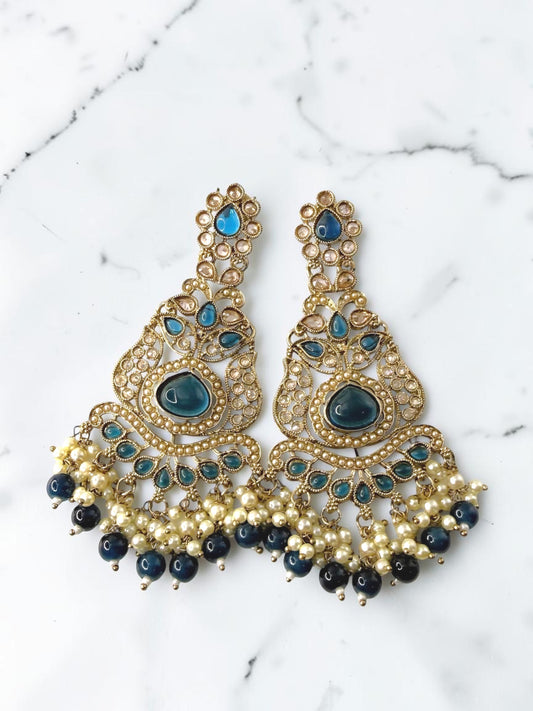 Rishika ऋषिका Polki Kundan Earrings in Blue