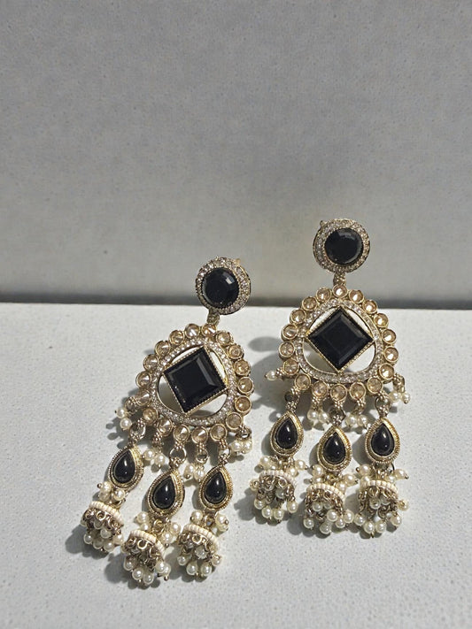 Iqra اقرأ Polki Earrings in Black