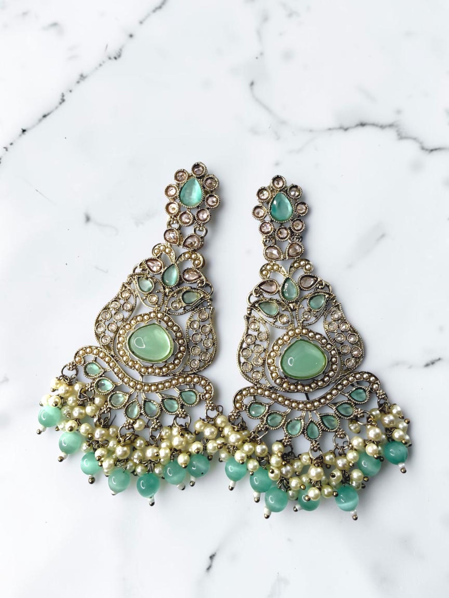 Rishika ऋषिका Polki Kundan Earrings in Mint