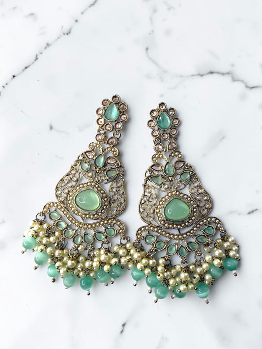 Rishika ऋषिका Polki Kundan Earrings in Mint