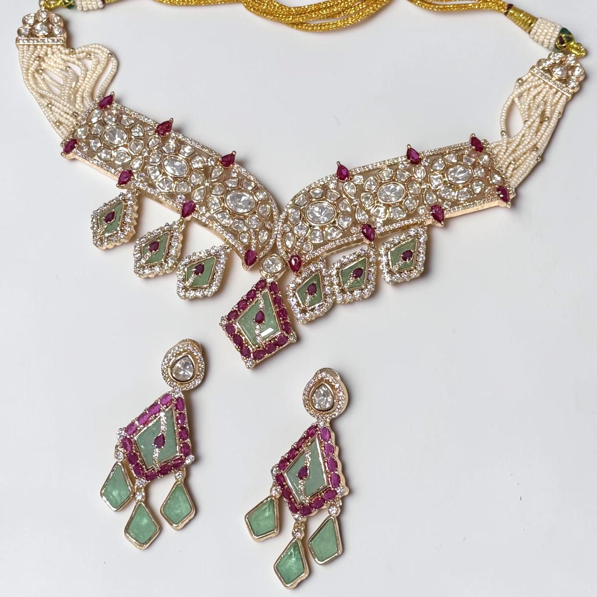 Riddhi ऋद्धि Moissanite Choker Set in Ruby and Mint