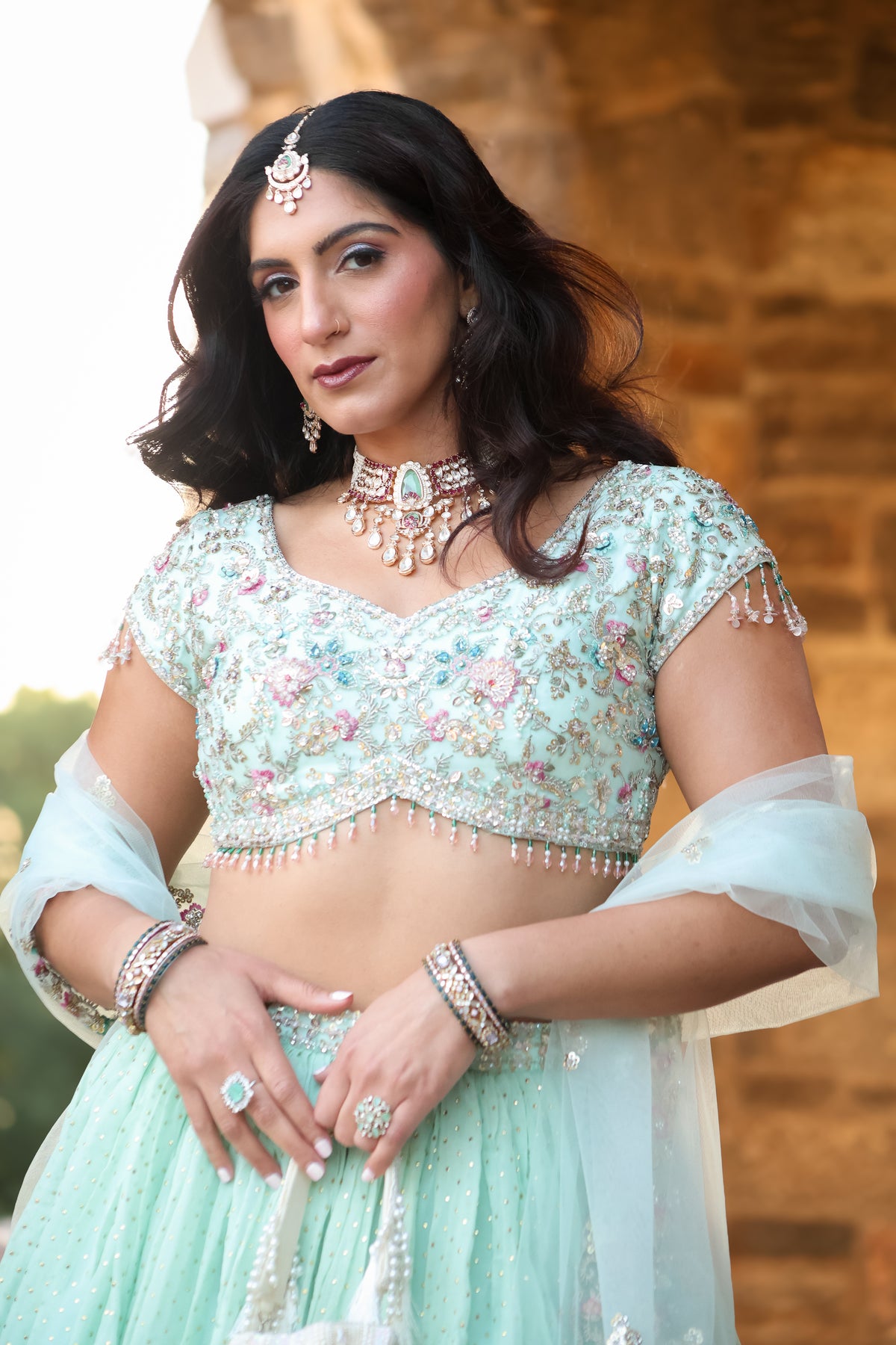 Advika अद्विका Moissanite Choker Set in Ruby and Mint