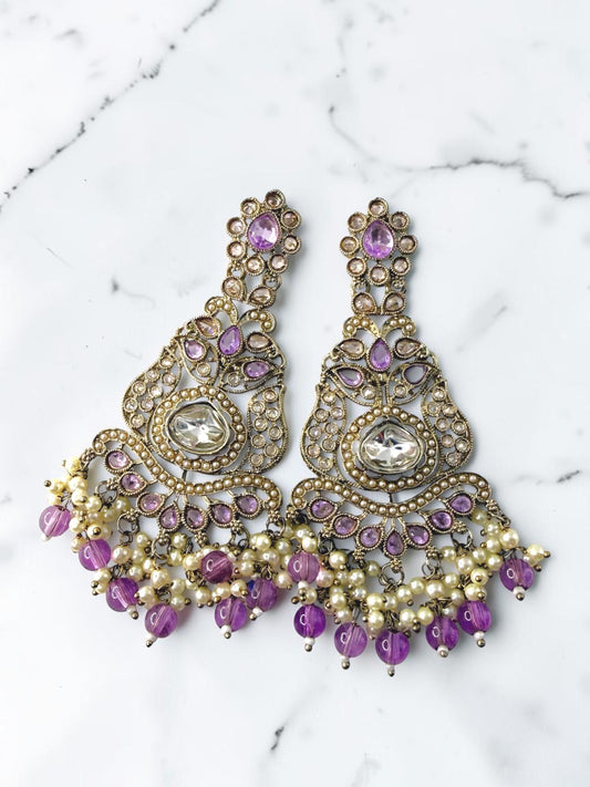 Rishika ऋषिका Polki Kundan Earrings in Lavender