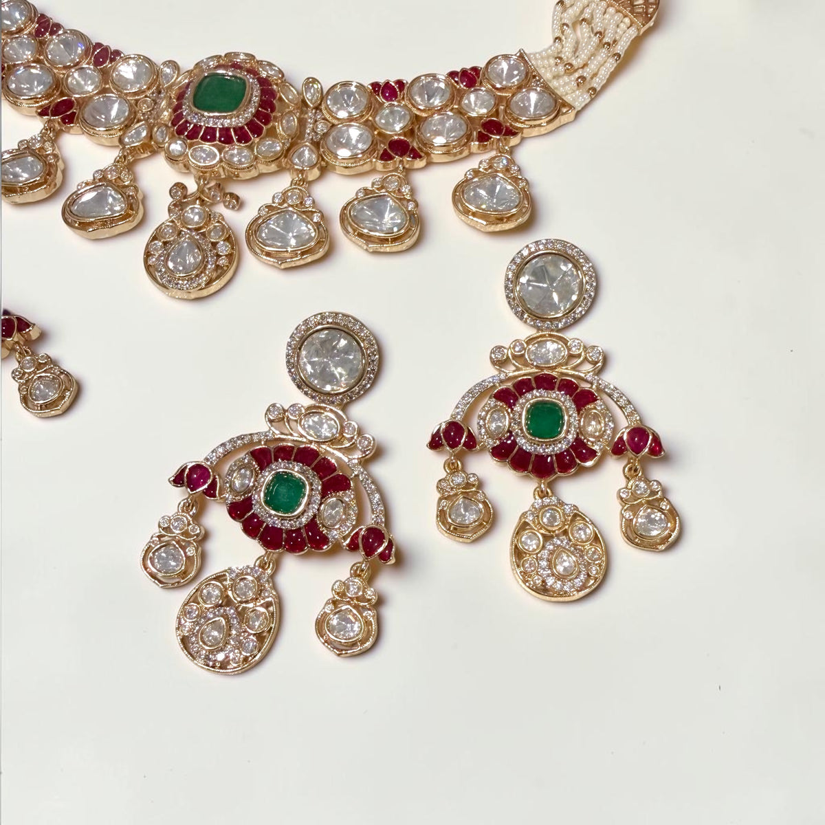 Anju अंजू Moissanite Choker Set in Green, Ruby, and Gold