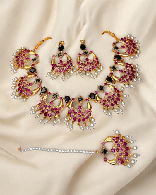 Roohi روحی South Indian Traditional Kemp Set in Ruby & Green - 22k Gold Plated