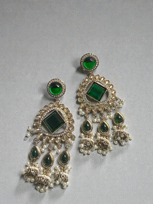 Iqra اقرأ Polki Earrings in Green