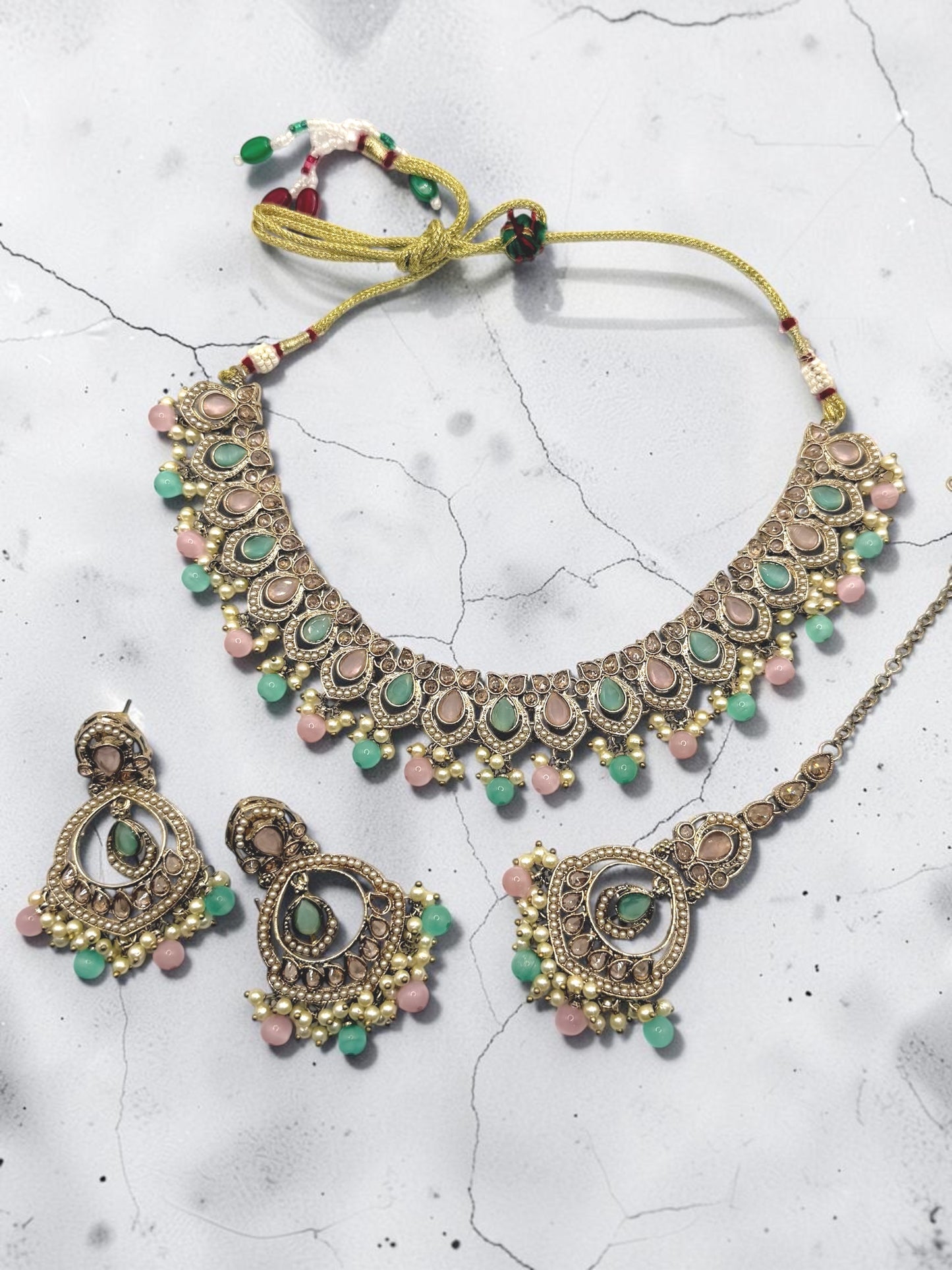 Anvita अन्विता Polki Set in Pink and Mint