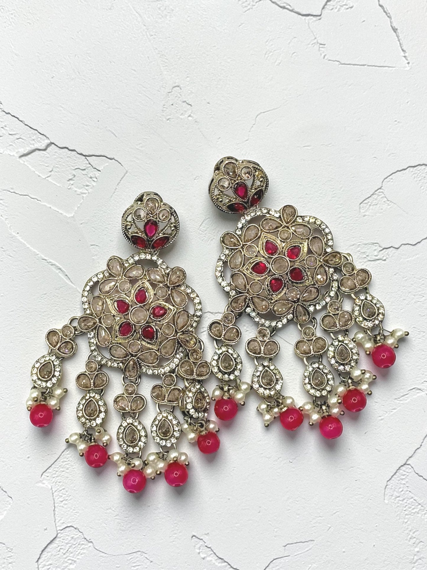 Bhumika भूमिका Polki Earrings in Hot Pink