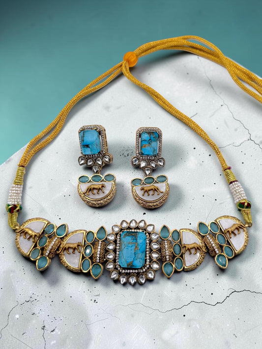 Sabyasachi Inspired Choker Set in Sky Blue