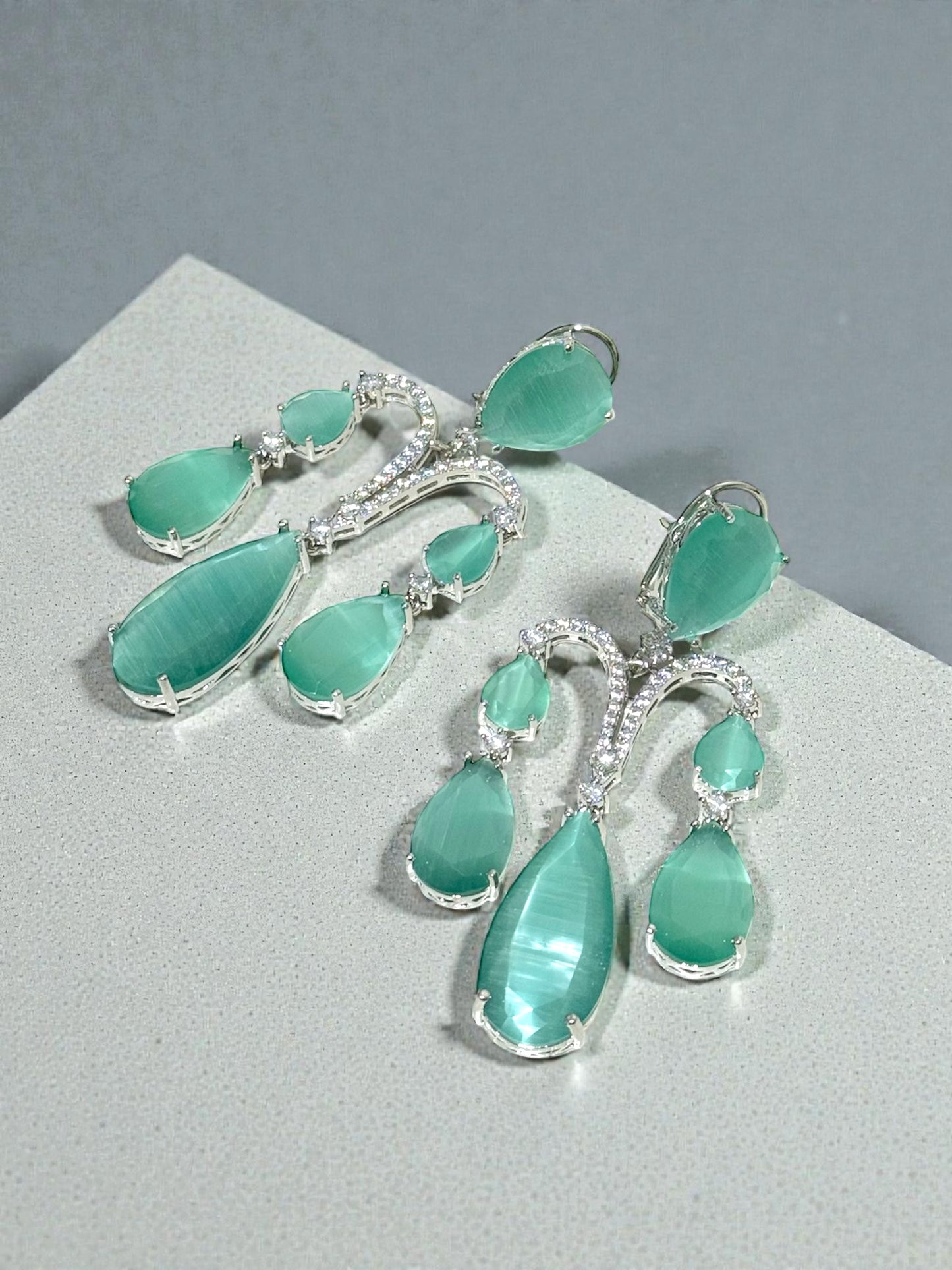 Jawhara جوهرة American Diamond Earrings in Mint