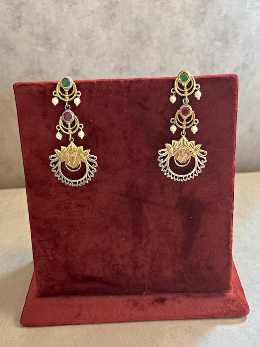 Rina رينا Dual-Tone Silver Plated Earrings in Multicolor