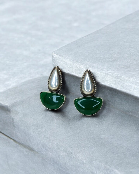 Bindu बिंदु Indo-Western Silver Plated Earrings in Green
