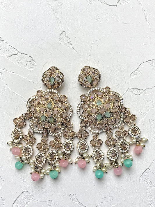 Bhumika भूमिका Polki Earrings in Pastel Pink and Mint