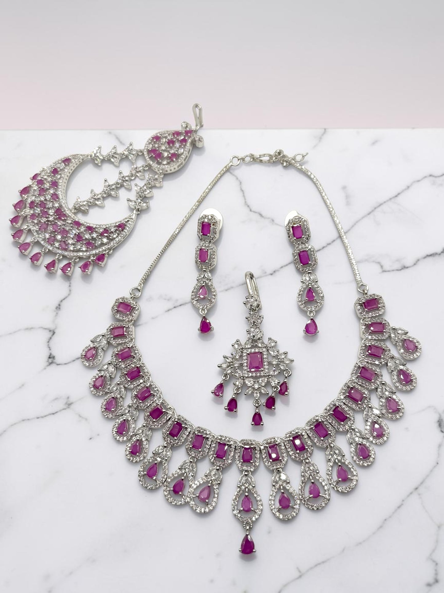 Janaki जानकी American Diamond Bridal Set in Hot Pink