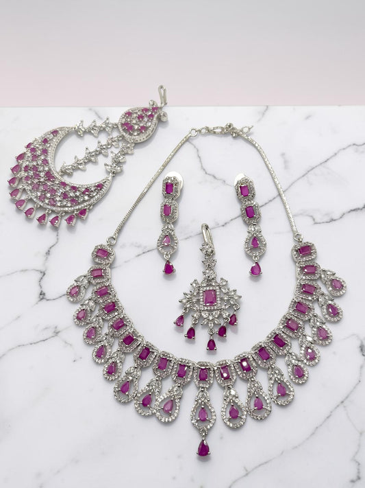 Janaki जानकी American Diamond Bridal Set in Hot Pink