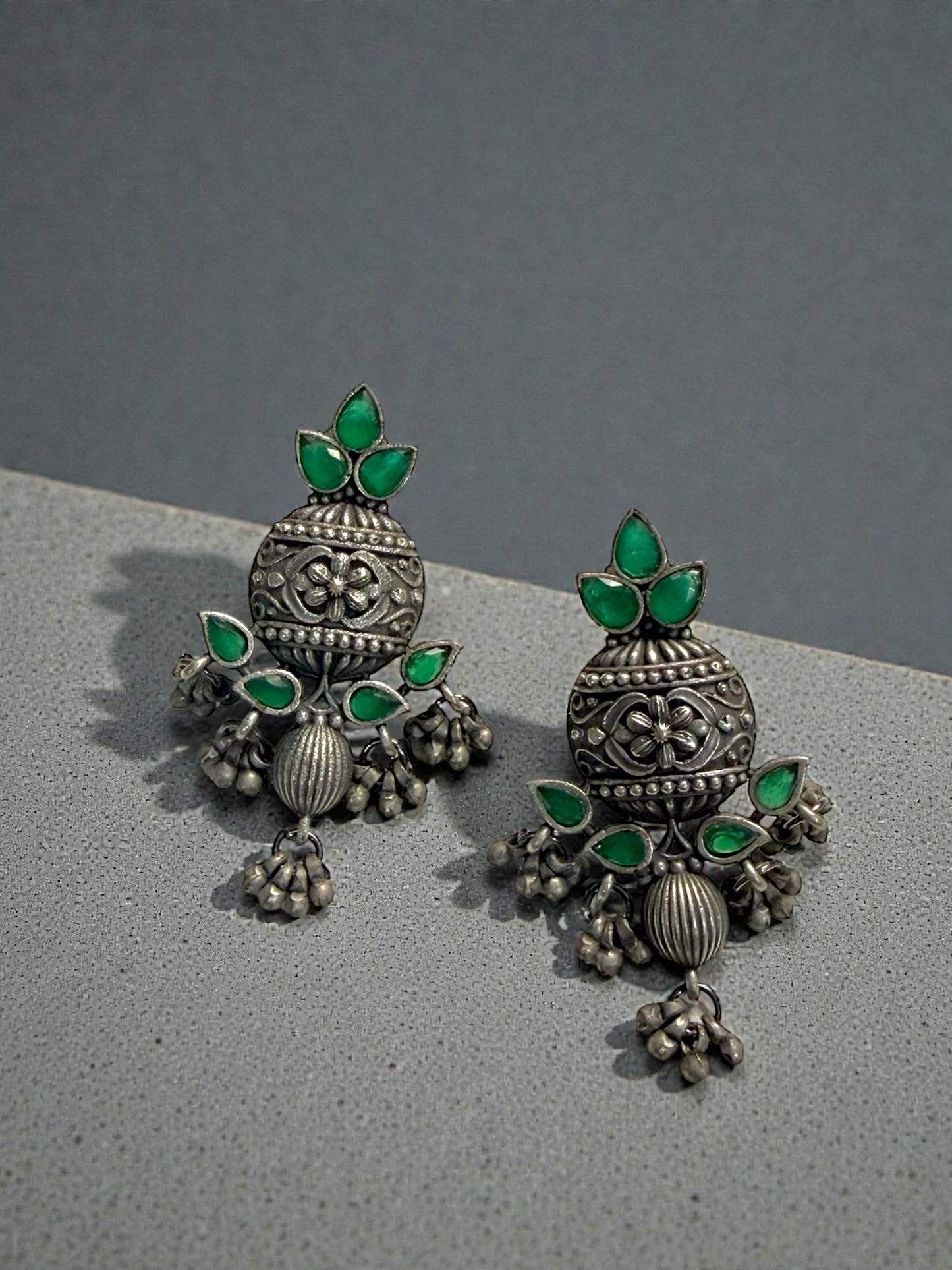 Fayza فايزة Silver Plated Earrings in Green