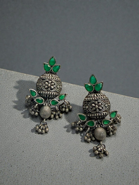 Fayza فايزة Silver Plated Earrings in Green