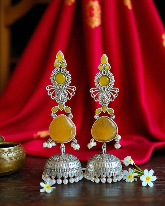 Nitya नित्य Silver Plated Jhumkay in Yellow