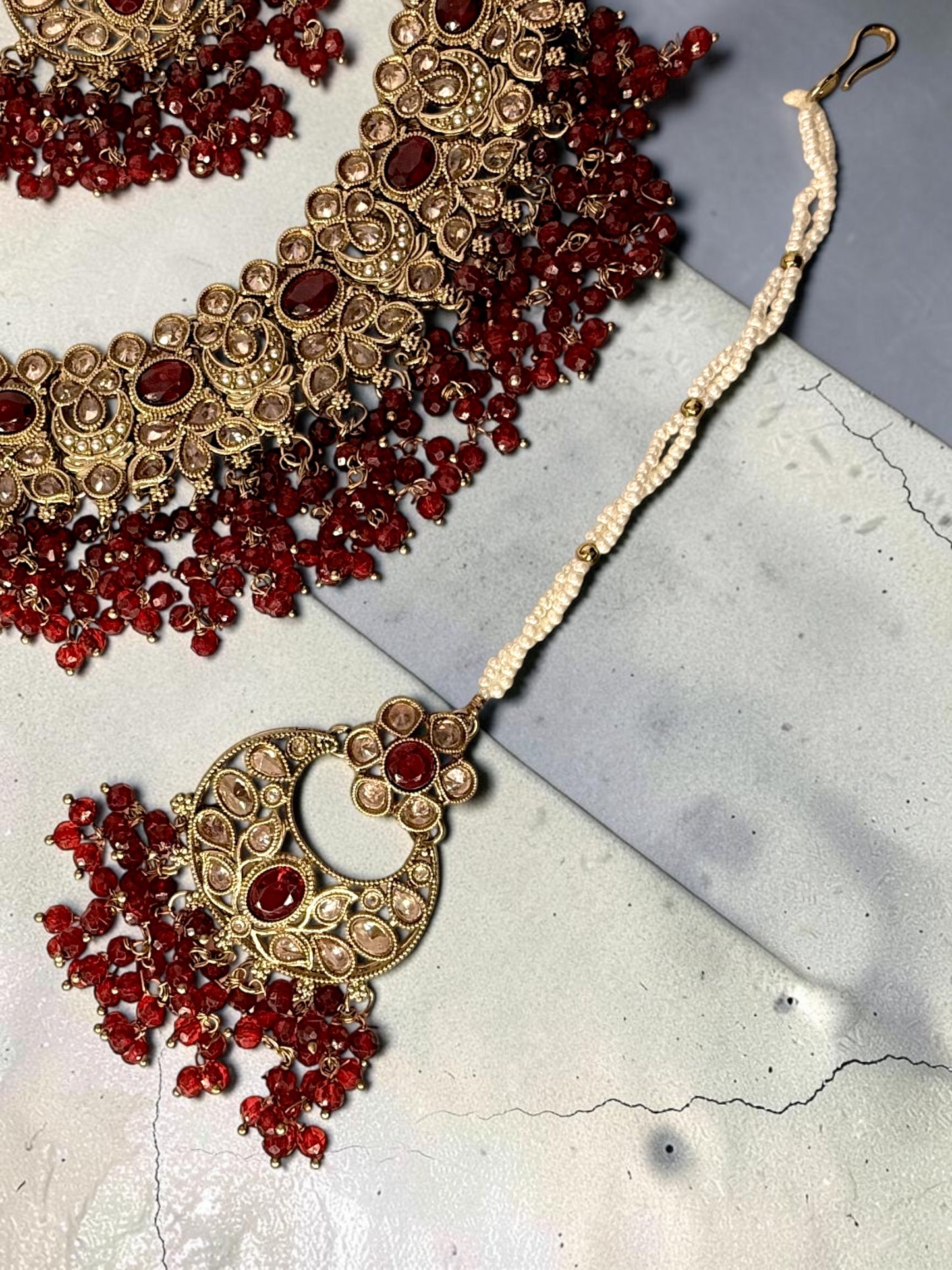 Anurita अनुरिता Polki Bridal Set in Maroon