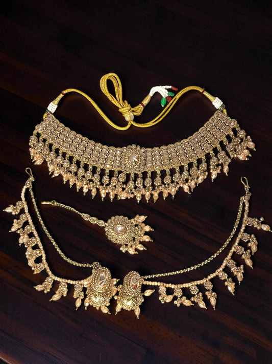 Ghina غنى Polki Bridal Set in Honey Gold