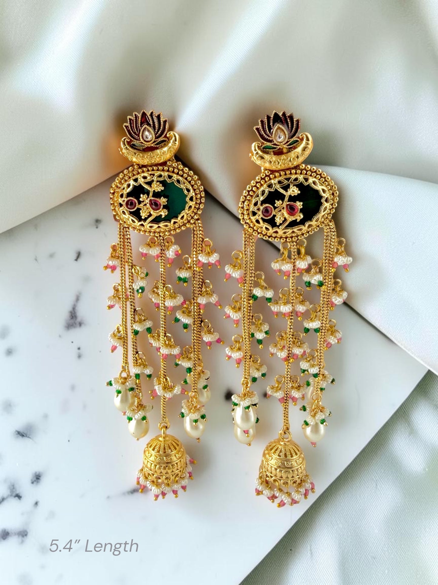 Parameshwari परमेश्वरी Heritage Lotus Kashmiri Earrings in Green