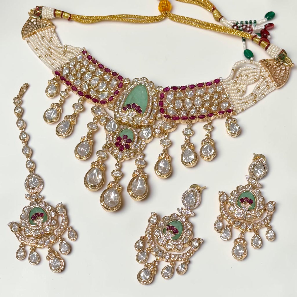 Advika अद्विका Moissanite Choker Set in Ruby and Mint