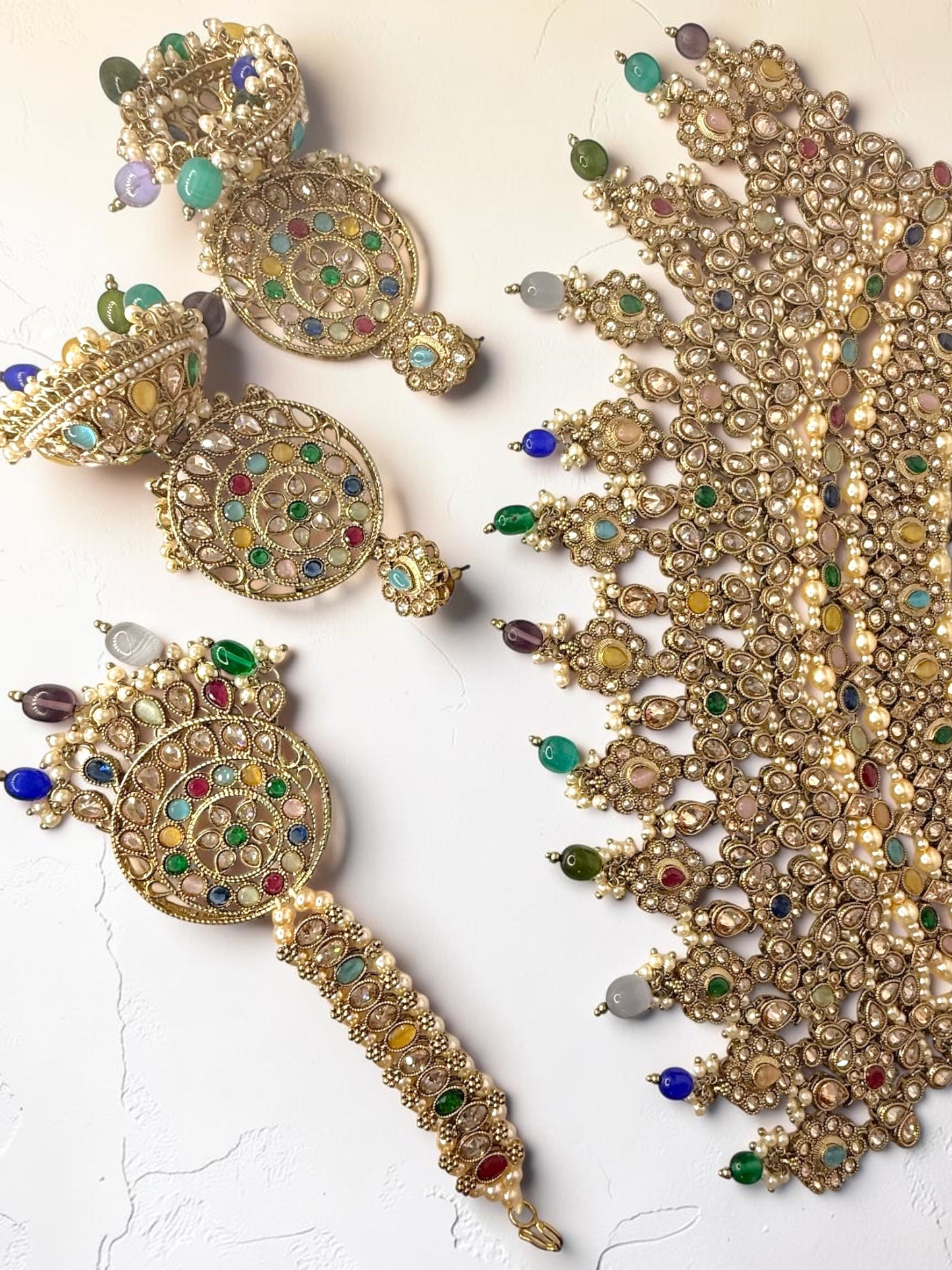 Sabira صابرة Premium Diamond Polki Bridal Set in Multicolor