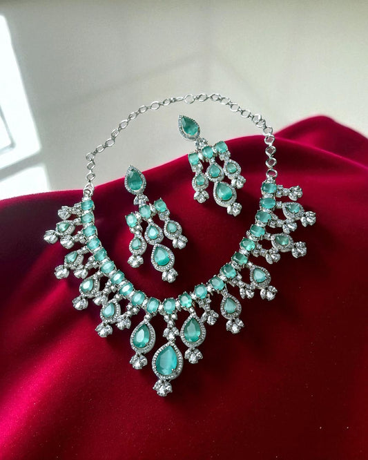 Meher मेहर American Diamond Set in Mint