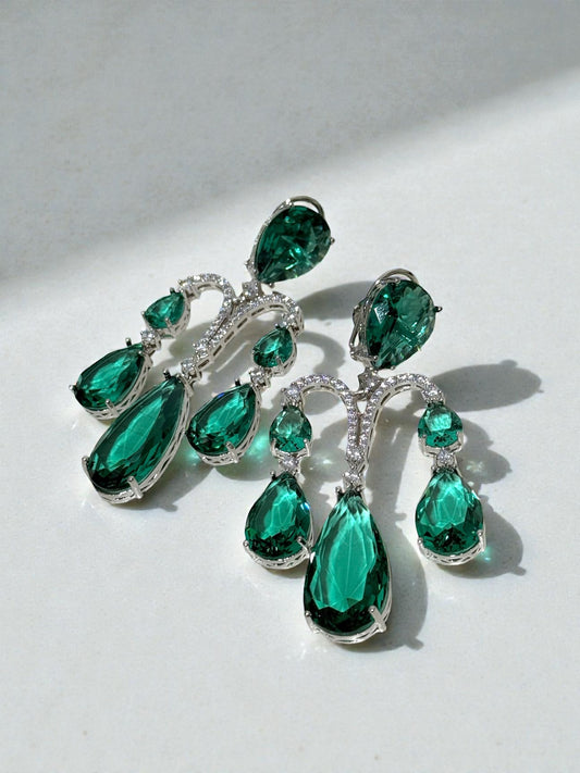 Jawhara جوهرة American Diamond Earrings in Teal