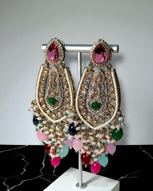 Mina مينا Polki Earrings in Multicolor
