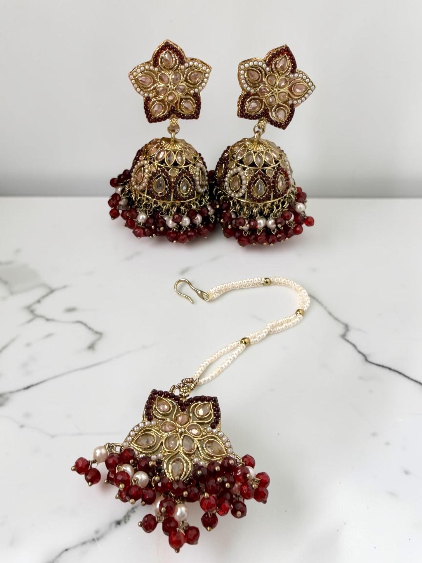 Jhanak झनक Jhumka & Tika Set in Maroon