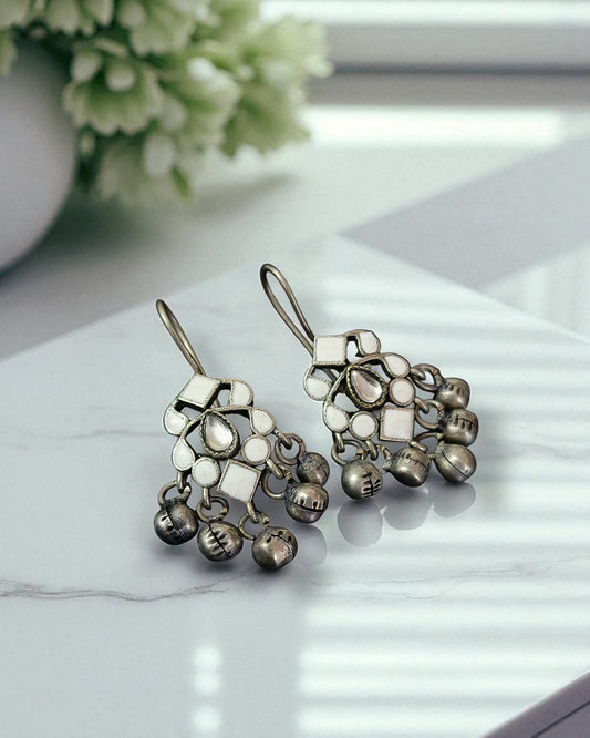 Ishani इशानी Meenakari Kundan Oxidized Earrings in White