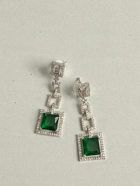 Nashwa نشوى American Diamond Earrings in Green