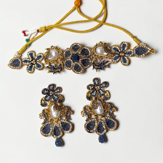 Melike Turkish Choker Set in Blue