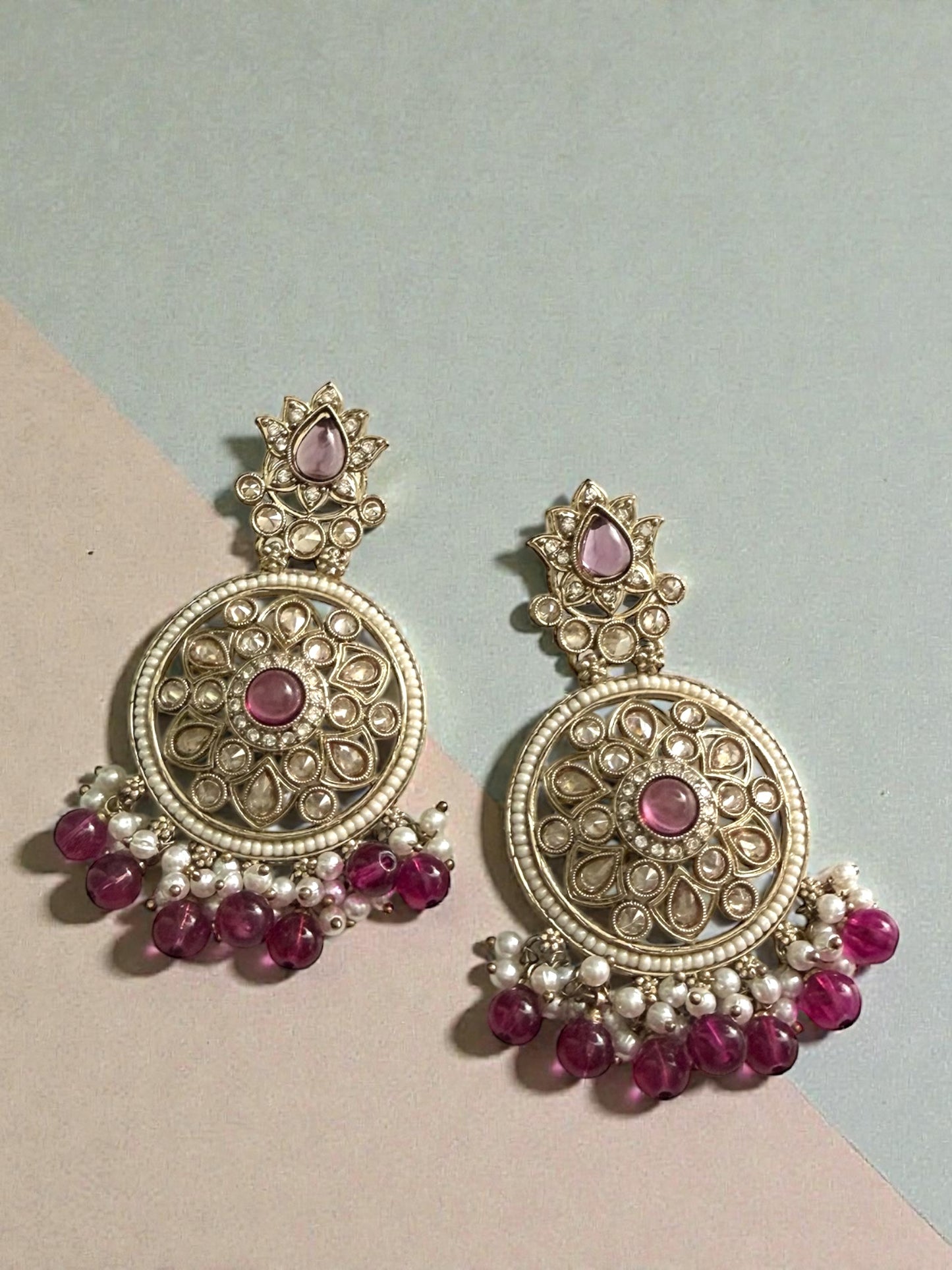 Aamina آمنة Polki Earrings in Purple