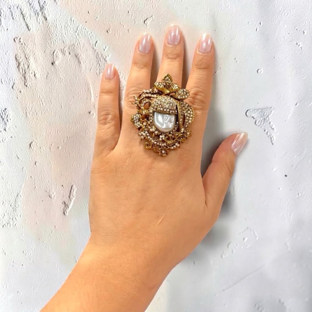 Zeliha Turkish Ring in Gold Pearl